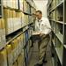 David Swan looking up materials from the shelves at the Collection - Oct 2005 